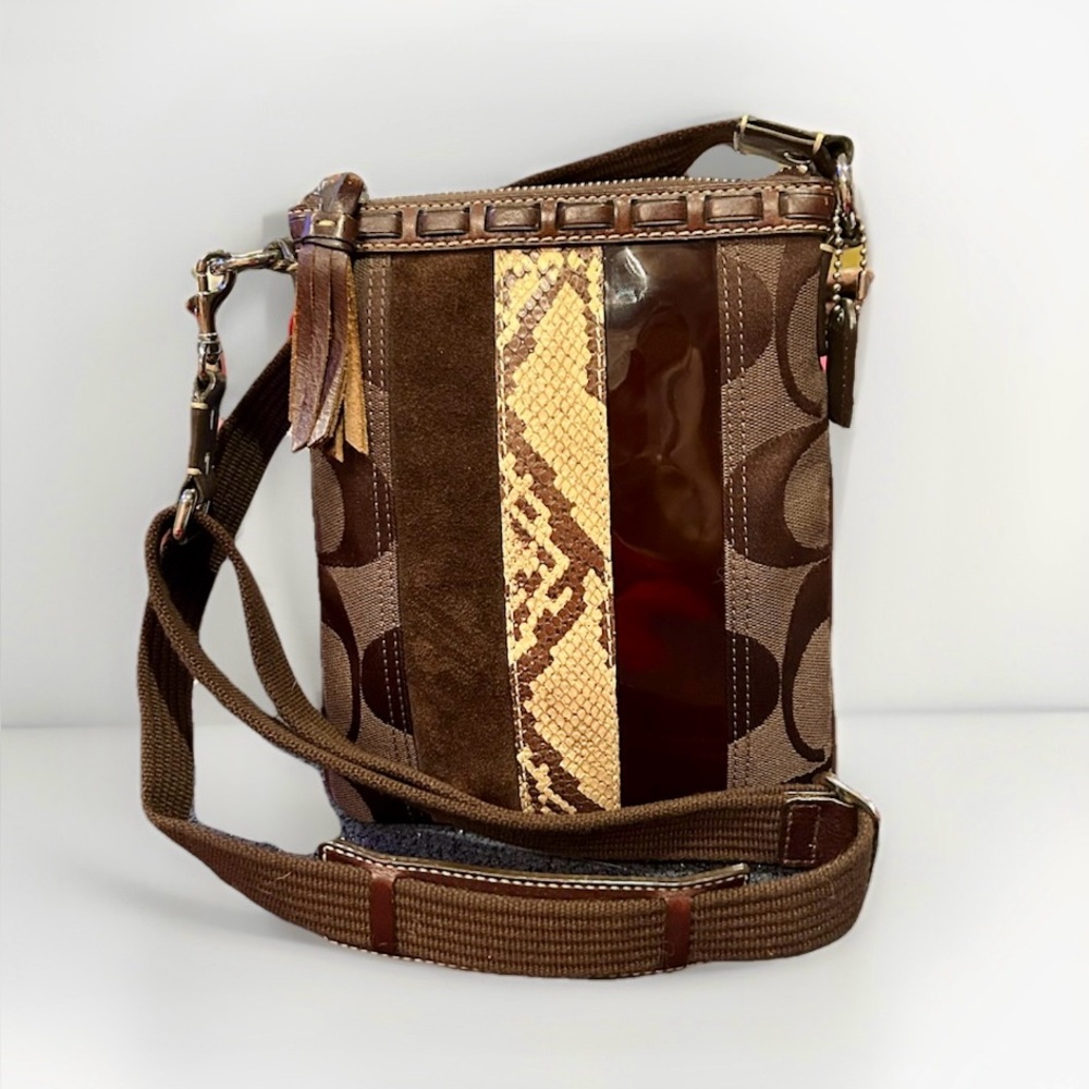 Coach Swingback Signature C Stripe Snakeskin Suede Adjustable Crossbody 10266